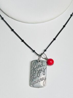 Origami Owl Charm necklace “Find Joy in the Journey” Tag Pendant with Red Bead